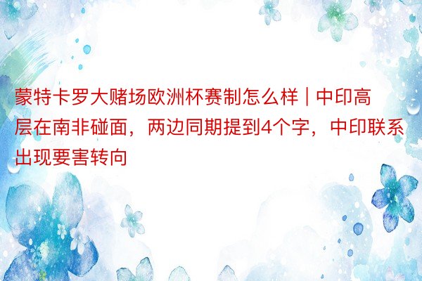 蒙特卡罗大赌场欧洲杯赛制怎么样 | 中印高层在南非碰面，两边同期提到4个字，中印联系出现要害转向