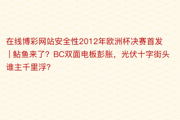 在线博彩网站安全性2012年欧洲杯决赛首发 | 鲇鱼来了？B